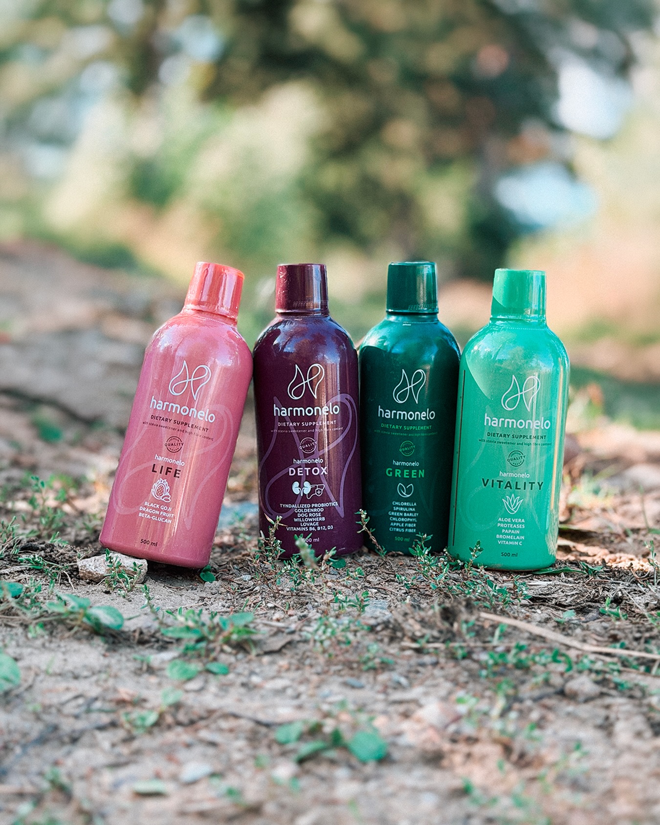 HARMONELO LIFE, Detox, Green e Vitality nella foto ufficiale del prodotto.